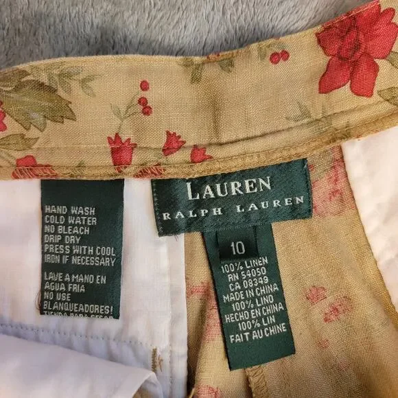 Ralph Lauren Floral Linen Shorts Women’s 10 High Rise Pleated Vintage Boho - Picture 3 of 10